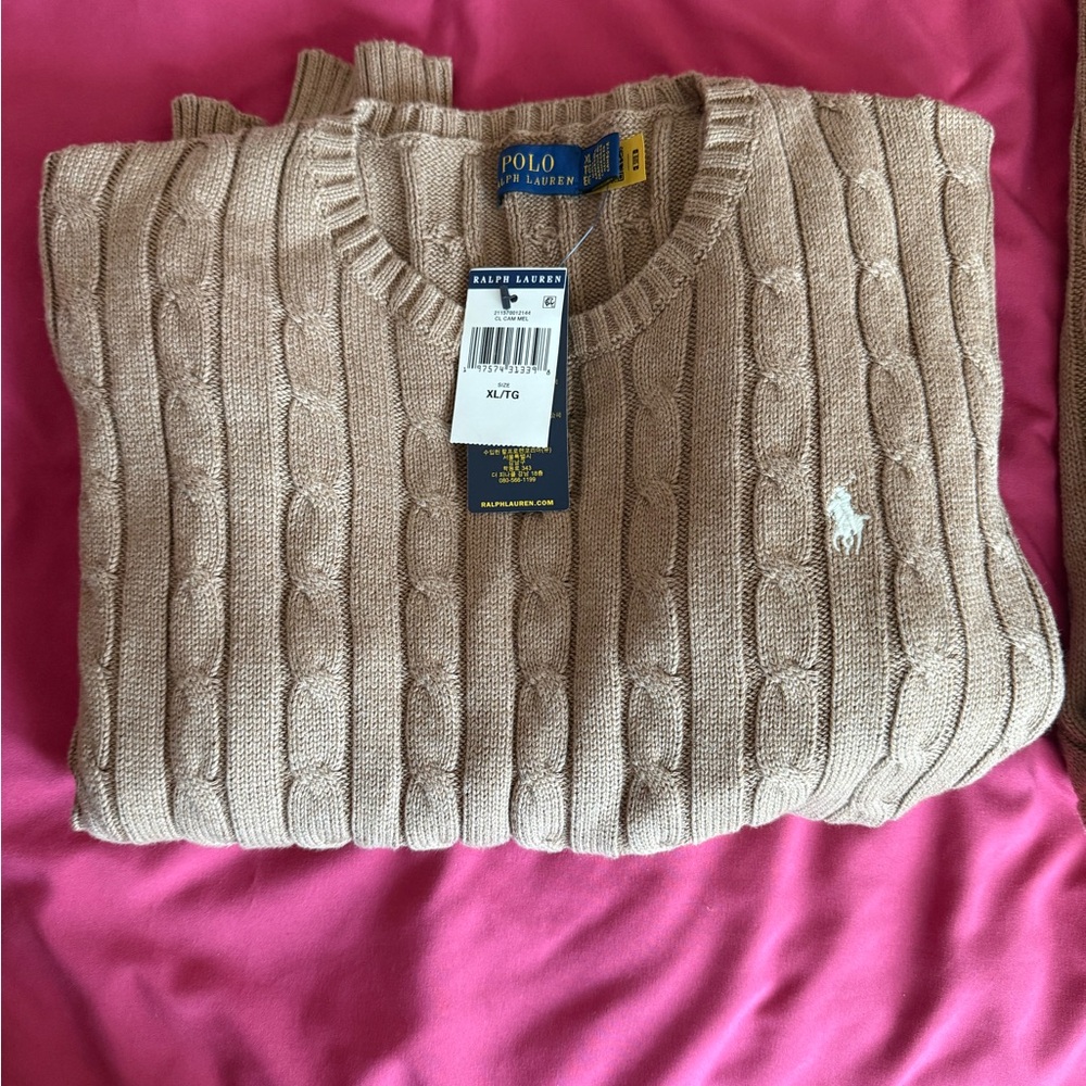 Ralph Lauren Cable Knit Crewneck Sweater in Beige